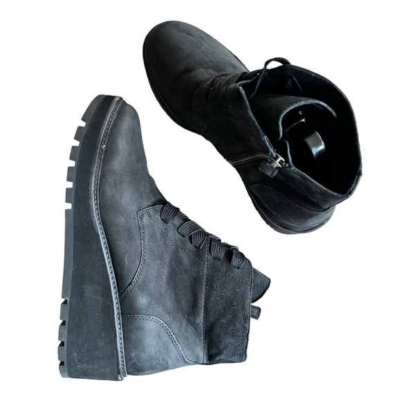 Eileen Fisher Collar Tumbled Nubuck Wedge Bootie Black Size 9.5 - Picture 10 of 11